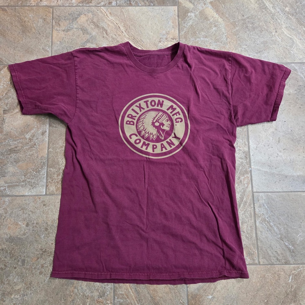 Brixton MFG Company T Shirt Men L Burgundy Graphic‎ Native American Chief Logo